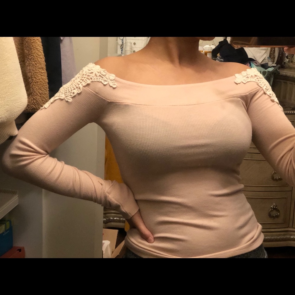 Pink lace off-shoulder top